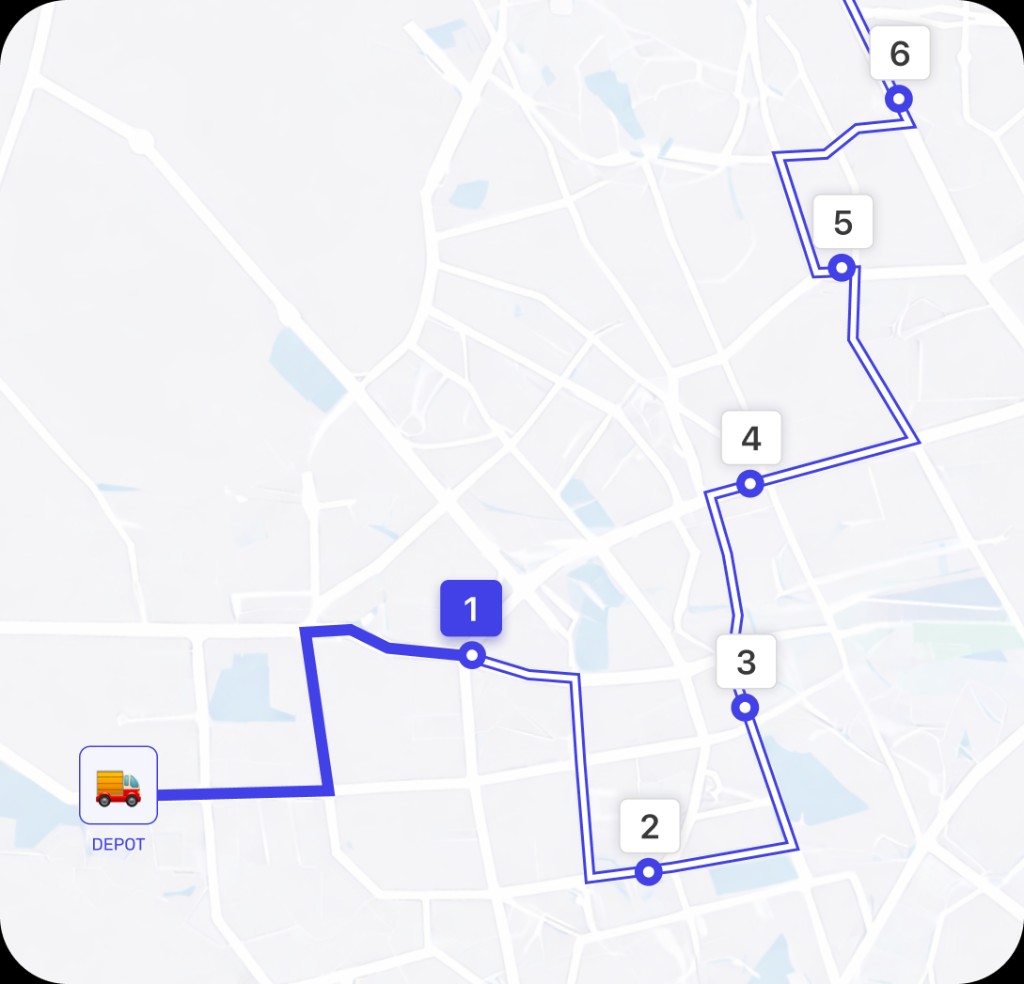 Optiway hero graphic showing truck routes optimized across a city