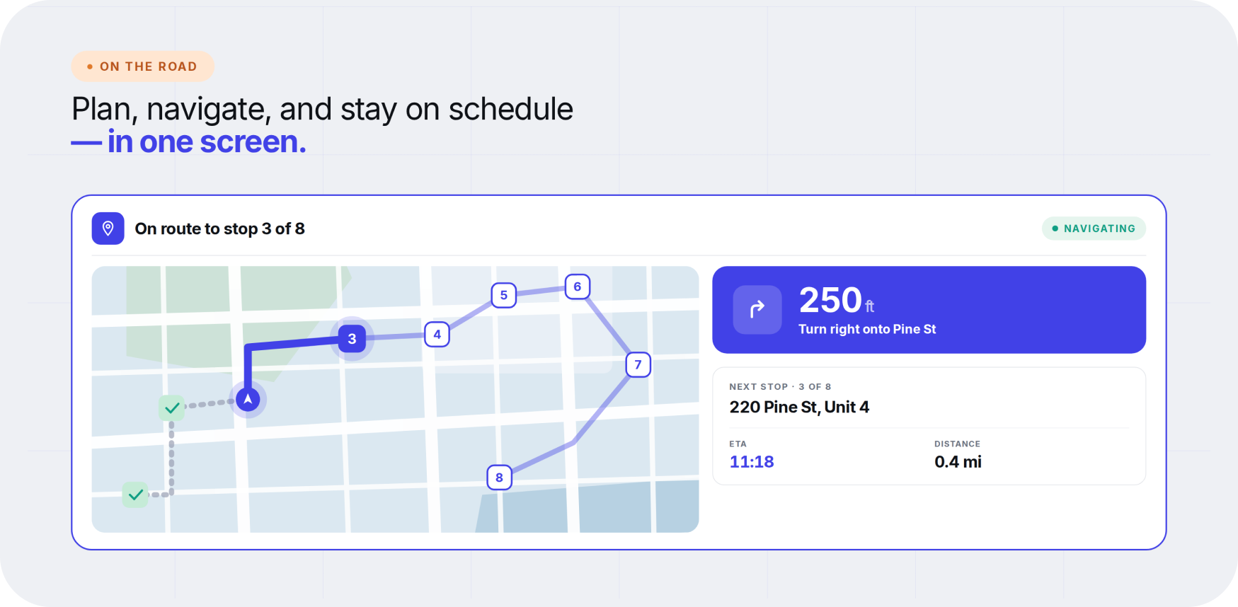 Plan, navigate, and stay on schedule in one screen with Optiway