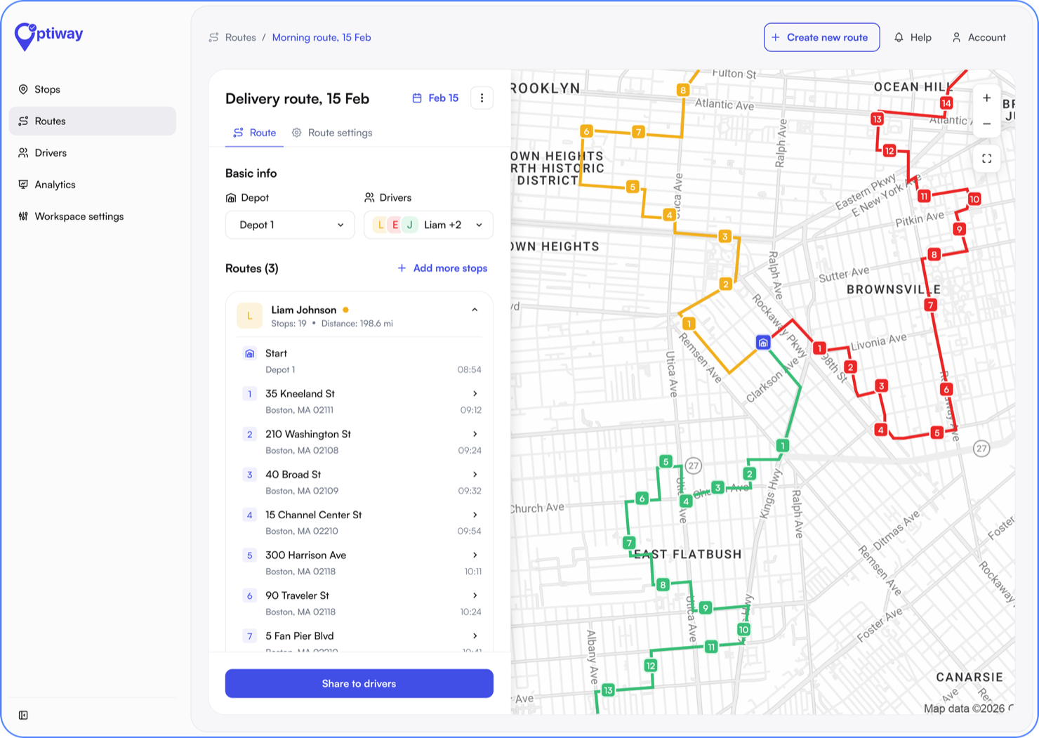 Local courier software dispatch dashboard with live driver routes and delivery statuses