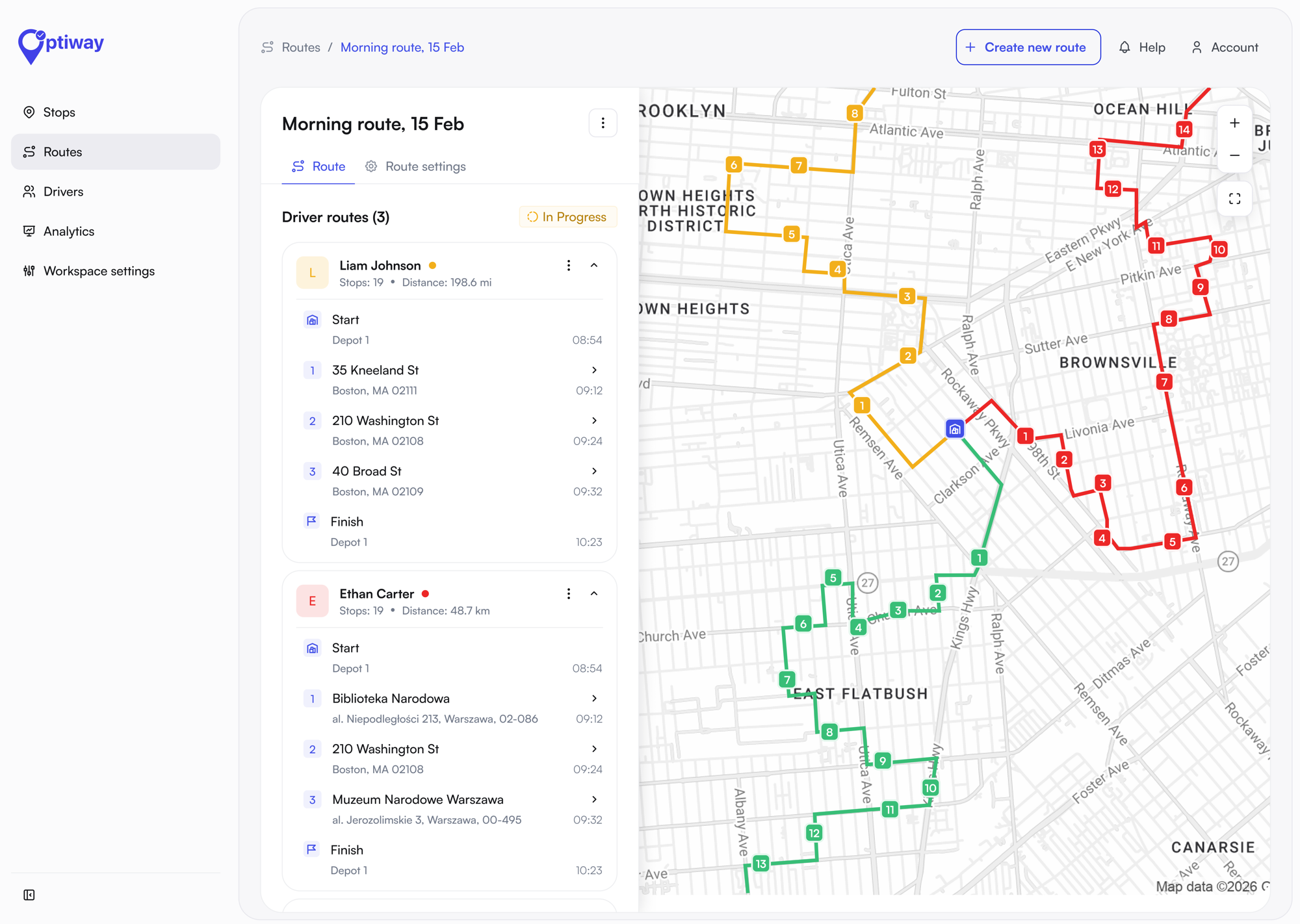 Optiway grocery route planning dashboard