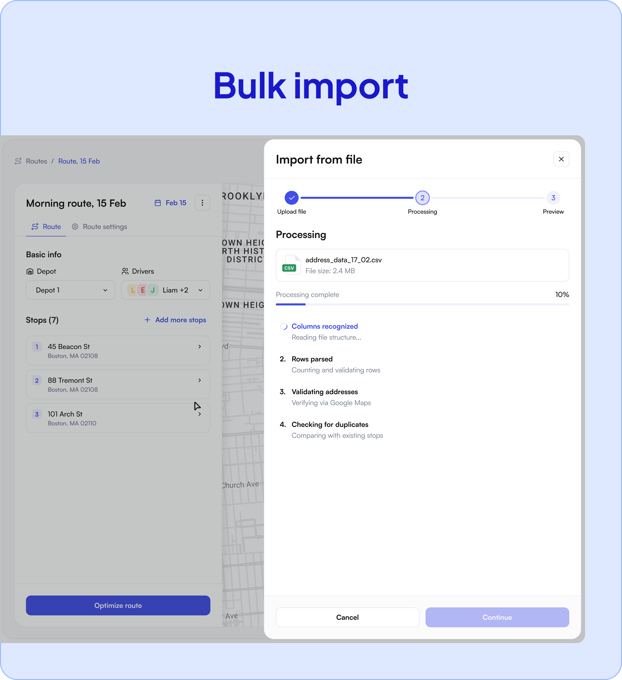 Importing a stop list from a CSV file in Optiway